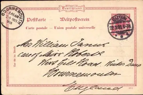 603343 | Auslandsganzsache 1898 nach Bournemouth, England | Eutin (W 2420)