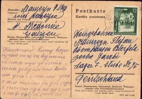 603346 | Karte aus Galizien, Generalgouvernement, an das Lager 7 der Zeche Jacobi, Bergbau  | Oberhausen (W - 4200), -,