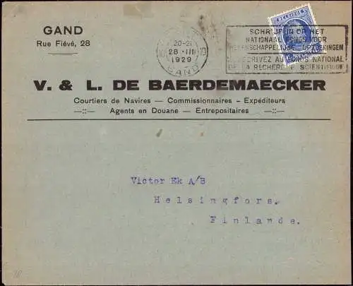 603347 | Brief mit Firmenlochung Perfin der Spedition De Baerdemaecker  | Gand, -,