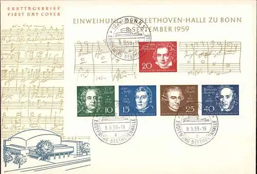 603375 | Ersttagsbrief FDC, 8.9. 1959, des Beethofenblock ( Mi. 140,-), Musik | Bonn (W 5300)