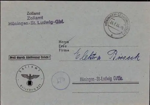 603380 | Elsass Lothringen, Dienstbrief des Zollamt  | Huningue;Haut-Rhin (F 68330 Frankreich), -,