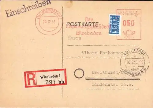 603388 | Postkarte des Regierungspräsidenten per Einschreiben nach Breithardt  | Wiesbaden (W - 6200), -,
