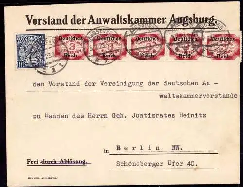 603401 | Inflation, Dekorativer Dienstbrief mit Siegel der Anwaltskammer  | Augsburg (W - 8900), -,