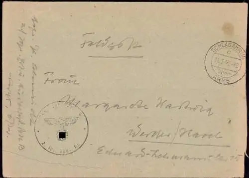 603402 | Ostpreussen, seltener Feldpostbrief 1943 vom 2. Jäger Regiment aus  | Schlagakrug (Johannisburg OP), -,