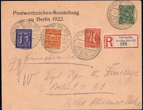 603408 | Inflation, Sonderstempel und Sondereinschreibzettel von der Briefmarken Ausstellung 1922  | Berlin (W - 1000),