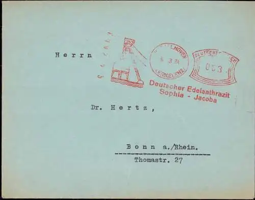 603409 | Brief mit Komusina Freistempel der Zeche Sophia Jacoba, Bergbau Zechen | Hückelhoven (W 5142)