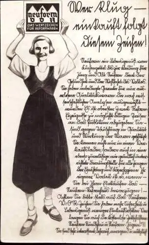 603420 | Werbung für biologische Waren  der Neuform (VDR) in Sütterlin Schrift ( Size 9x14,5cm)  | -, -,
