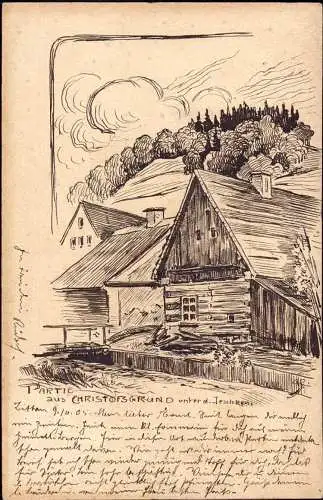 603447 | Sudetenland, Handgemalte Karte aus Christofsgrund unter dem Jeschken, Kryštofovo Údolí | Swetla Reichenberg