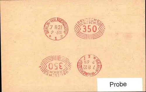 603456 | Inflation, Probeabschlag des seltenen Ziermuster Freistempel 350 der Reichspost  | Charlottenburg ; Berlin (W
