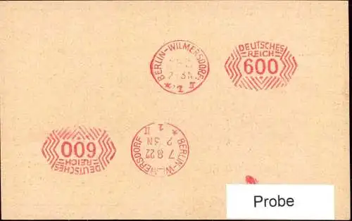 603457 | Inflation, Probeabschlag des seltenen Ziermuster Freistempel 600 der Reichspost  | Charlottenburg ; Berlin (W