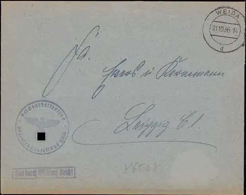 603459 | Dienstbrief, Frei durch Ablösung aus dem RAD Lager 5 / 230, Reichsarbeitsdienst | Weida (O 6508)