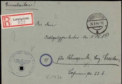 603465 | Feldpost per Einschreiben des Kriegsgefangenen, POW, Luftwaffen Bau Kommando,gelocht | Ludwigsfelde (O 1720)