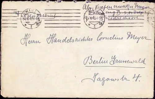 603470 | Feldpostbrief 1915, mit handschriftlichen Absender Fahrzeug B, SMS Delphin, Marine, Marineschiffspost  | Kiel (