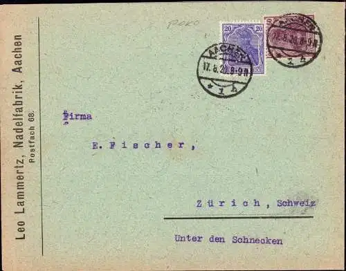 603471 | Brief mit Firmenlochung Perfin, Poko, der Nadelfabrik Lammerz, Textil, Nähmaschine  | Aachen (W - 5100), -,