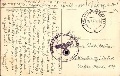 603474 | Feldpostkarte von der 4. Marine Unteroffizierschule, Minenräunboote  | Lindau (O - 3403), -,
