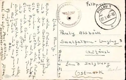 603481 | Feldpostkarte 1940, der Festungskommandantur  | Pillau, Seebad (Fischhausen OP), -,