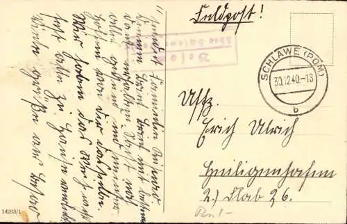 603483 | Postkarte mit Stempel der Posthilfsstelle Besow  | Besow (Kreis Schlawe Pommern), Schlawe