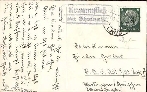 603484 | Westpreussen, Postkarte mit Stempel der Posthilfsstelle Krummfließ über Schneidemühl  | Schneidemühl, -,