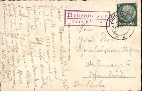 603490 | Postkarte mit Stempel der Posthilfsstelle | Neuenhagen (Landkreis Köslin Pommern)