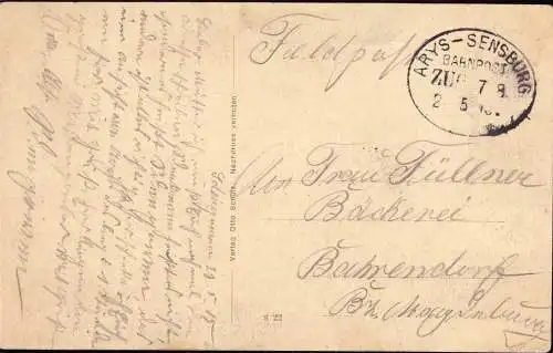 603500 | Ostpreussen, Postkarte mit Bahnpost Stempel | Arys (Johannisburg OP), Sensburg (Sensburg OP)