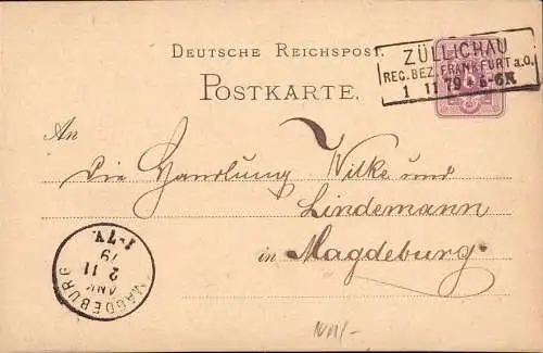 603502 | Neumark, Ganzsache aus  | Züllichau (Kreis Züllichau-Schwiebus Neumark), Magdeburg (O - 3010),