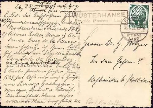 603509 | Pommern, Postkarte mit Stempel der Posthilfsstelle | Wusterhanse (Kreis Neustettin Pommern), Bärwalde (Kreis Ne