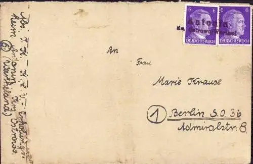 603520 | Brief 1944, aus dem KLV Erholungsheim, mit dem Notstempel  | Antonin (Konitz WP), Ostrowo (Kreis Ostrowo WP),