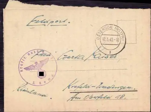 603522 | Feldpostbrief 1943, von der Kraftfahrerausbildung | Osterode (Osterode OP)