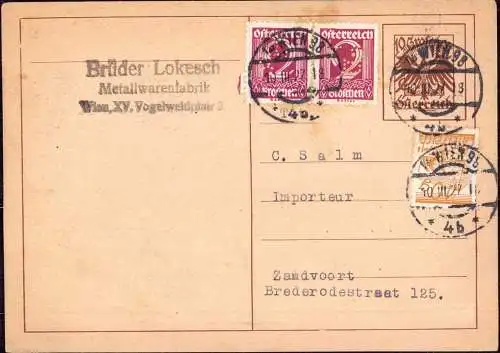 603533 | Karte mit Firmenlochung Perfin Metallwarenfabrik Brüder Lokesch | Wien (A 1010 Österreich)