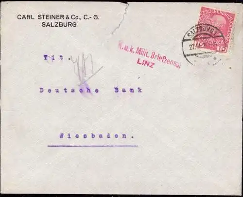 603539 | Brief mit Firmenlochung Perfin der Firma Carl Steiner, Erh 3, ca 3 cm Riss  | Salzburg (A - 5020 Österreich),