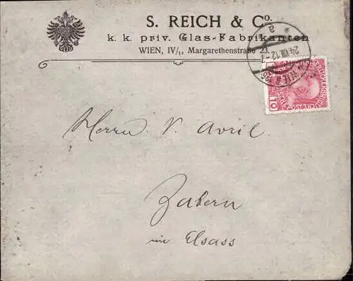 603541 | Brief mit Firmenlochung Perfin der Firma S. Reich, Judaica, Glas  | Wien (A - 1010 Österreich), -,