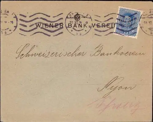 603543 | Brief mit Firmenlochung Perfin des Wiener Bank Verein  | Wien (A - 1010 Österreich), -,