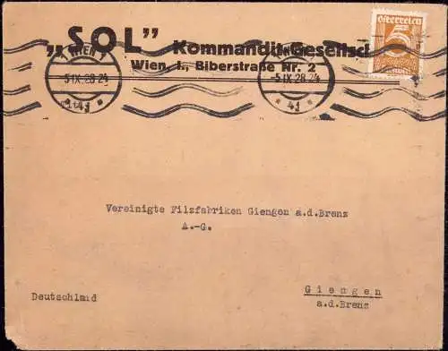 603545 | Brief mit Firmenlochung Perfin der Sol Kommandit Gesellschaft  | Wien (A - 1010 Österreich), -,