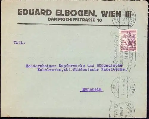 603547 | Brief mit Firmenlochung Perfin der Firma Eduard Elbogen  | Wien (A - 1010 Österreich), -,