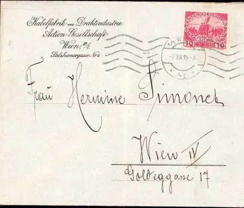 603554 | Brief mit Firmenlochung Perfin der Firma Kabelfabrik und Drahtindustrie  | Wien (A - 1010 Österreich), -,