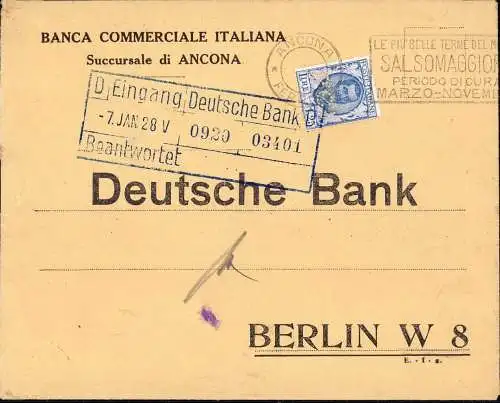 603563 | Italien, Brief mit Firmenlochung Perfin der Banca Commerciale Italiana, Ancona  | -, -,