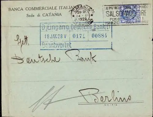 603564 | Italien, Brief mit Firmenlochung Perfin der Banca Commerciale Italiana, Catania  | -, -,