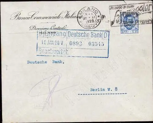 603567 | Italien, Brief mit Firmenlochung Perfin der Banca Commerciale Italiana,Milano (Centrale)  | -, -,