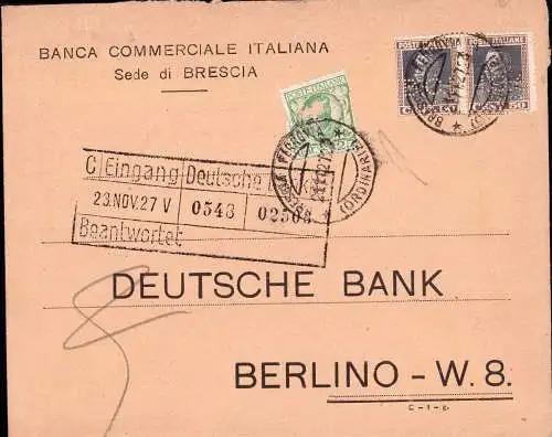 603568 | Italien, Brief mit Firmenlochung Perfin der Banca Commerciale Italiana, Brescia  | -, -,