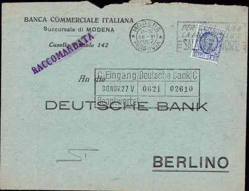 603570 | Italien, Brief mit Firmenlochung Perfin der Banca Commerciale Italiana, Modena  | -, -,