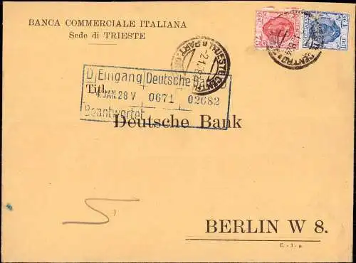 603571 | Italien, Brief mit Firmenlochung Perfin der Banca Commerciale Italiana, Trieste  | -, -,