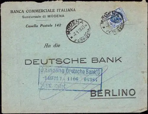 603573 | Italien, Brief mit Firmenlochung Perfin der Banca Commerciale Italiana,  Modena  | -, -,