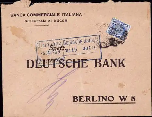 603576 | Italien, Brief mit Firmenlochung Perfin der Banca Commerciale Italiana, Lucca  | -, -,