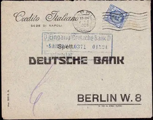 603577 | Italien, Brief mit Firmenlochung Perfin der Banca Credito Italiana, Napoli  | -, -,