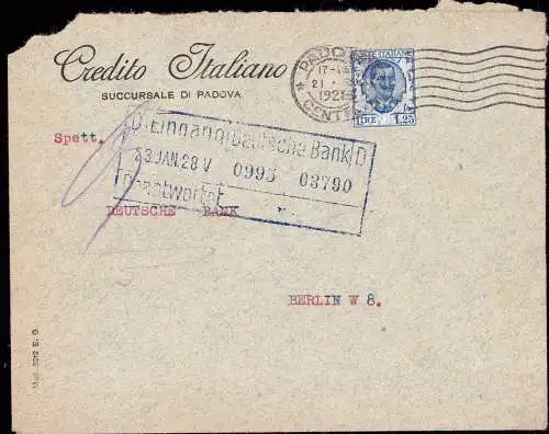 603578 | Italien, Brief mit Firmenlochung Perfin der Banca Credito Italiana, Padova  | -, -,