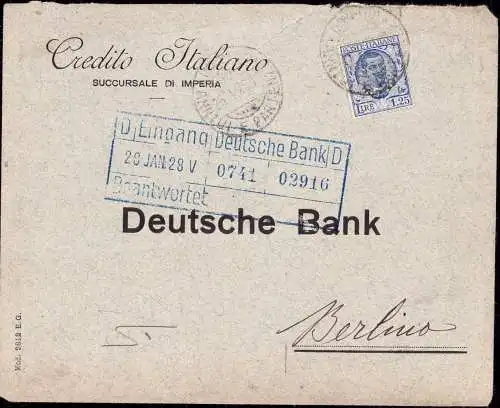603579 | Italien, Brief mit Firmenlochung Perfin der Banca Credito Italiana, Imperia  | -, -,