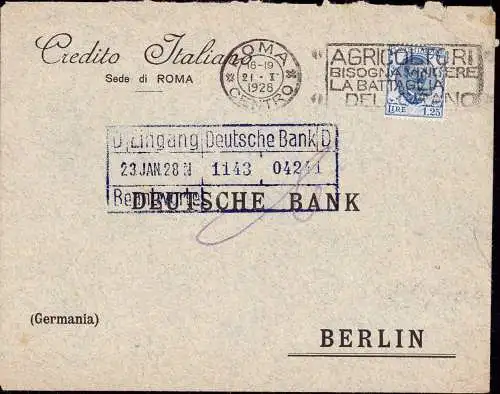 603580 | Italien, Brief mit Firmenlochung Perfin der Banca Credito Italiana, Roma  | -, -,