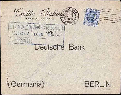 603581 | Italien, Brief mit Firmenlochung Perfin der Banca Credito Italiana, Bologna  | -, -,