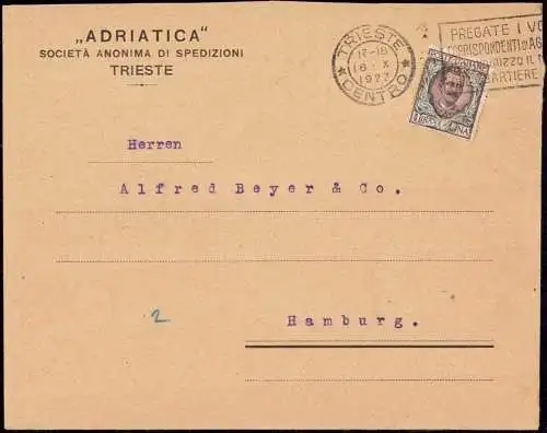 603586 | Italien, Brief mit Firmenlochung Perfin der Spedicioni Adriatica, Trieste  | -, -,