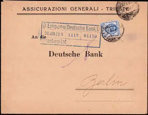 603587 | Italien, Brief mit Firmenlochung Perfin der Assicurazioni Generale,Trieste  | -, -,